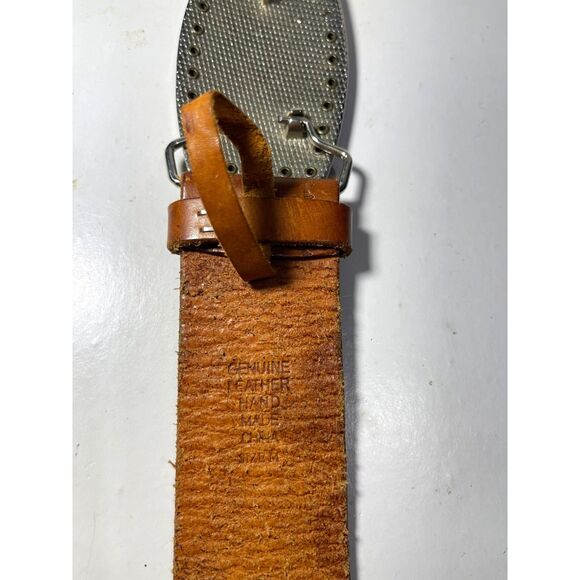 Linea Pelle leather belt handmade statement buckle western classic brown women M - Picture 5 of 10